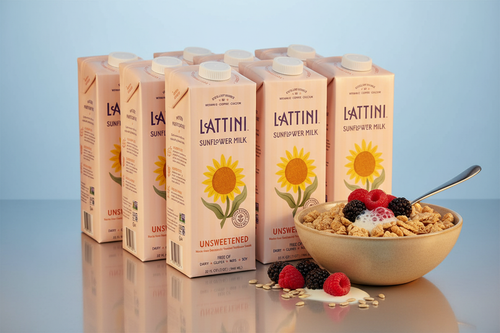 Lattini Unsweetened Sunflower Milk 6 cartons fresh start with cereal bowl